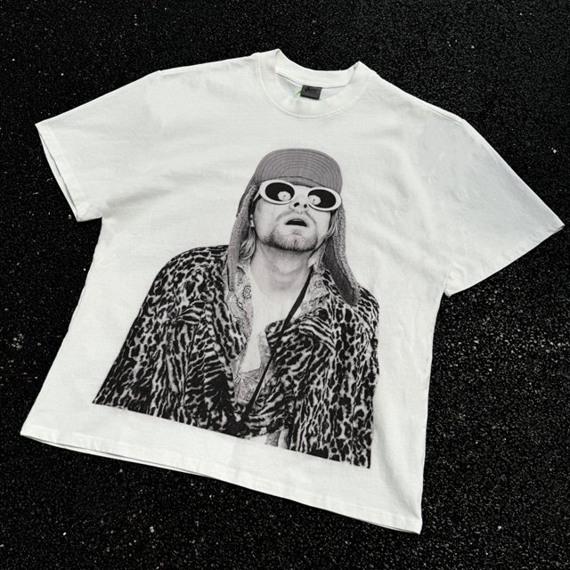 Frog Drift Kurt Cobain Graphics Streetwear, ropa Vintage de moda, camisetas holgadas casuales de gran tamaño, camisetas para hombresBlanco