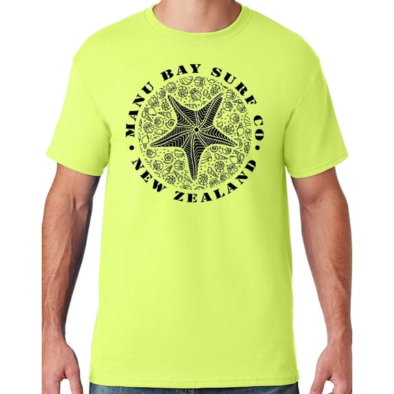 Mens Manu Bay Surf Company BLACK STARFISH T-shirt, 5XL Safety Green