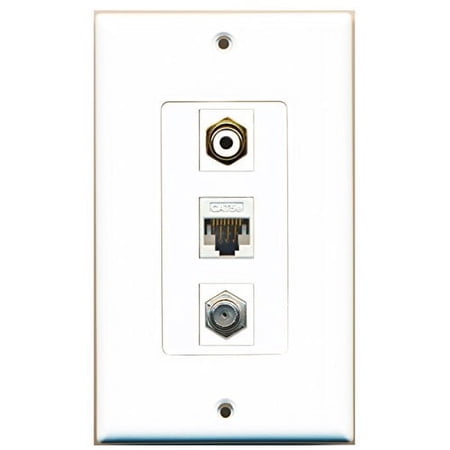 RiteAV - 1 Port RCA White and 1 Port Coax Cable TV- F-Type and 1 Port Cat5e Ethernet White Decorative Wall Plate