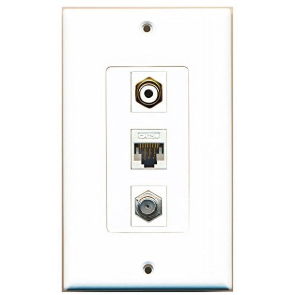 RiteAV - 1 Port RCA White and 1 Port Coax Cable TV- F-Type and 1 Port Cat5e Ethernet White Decorative Wall Plate