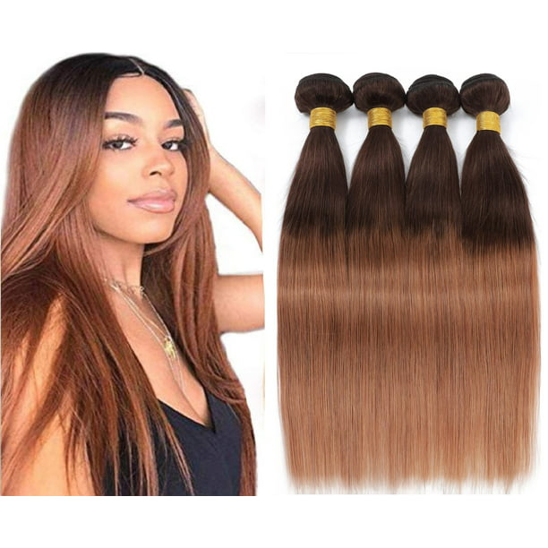 10A Ombre Brazilian Straight Hair 4 Bundles 100% Unprocessed Virgin  Brazilian Remy Hair Bundles Straight Human Hair Bundles 2 Tone T4/30 Human  Hair Weave Bundles (22 24 26 28) 