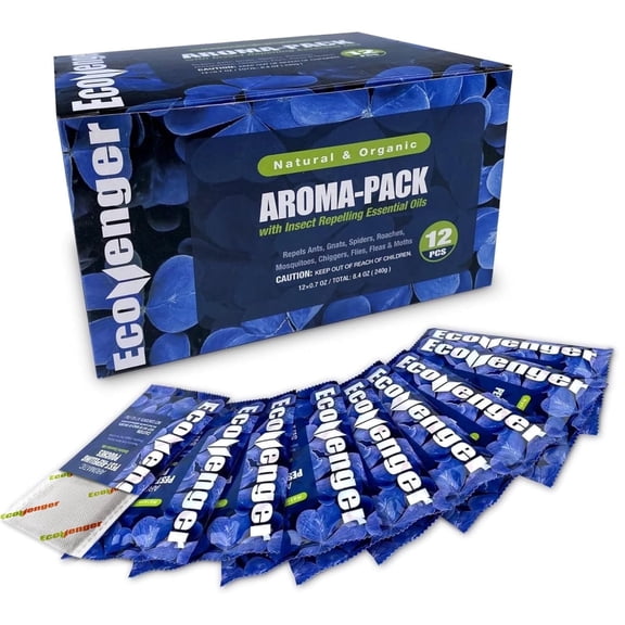 EcoVenger Pest Control Aroma Sachets 12-Pack Pouches, Natural Insect Repellent, Moths, Mosquitoes, Spiders, Roaches, Lasting Deterrence, Peppermint/Cedar/Lemongrass Safe Around Children & Pets