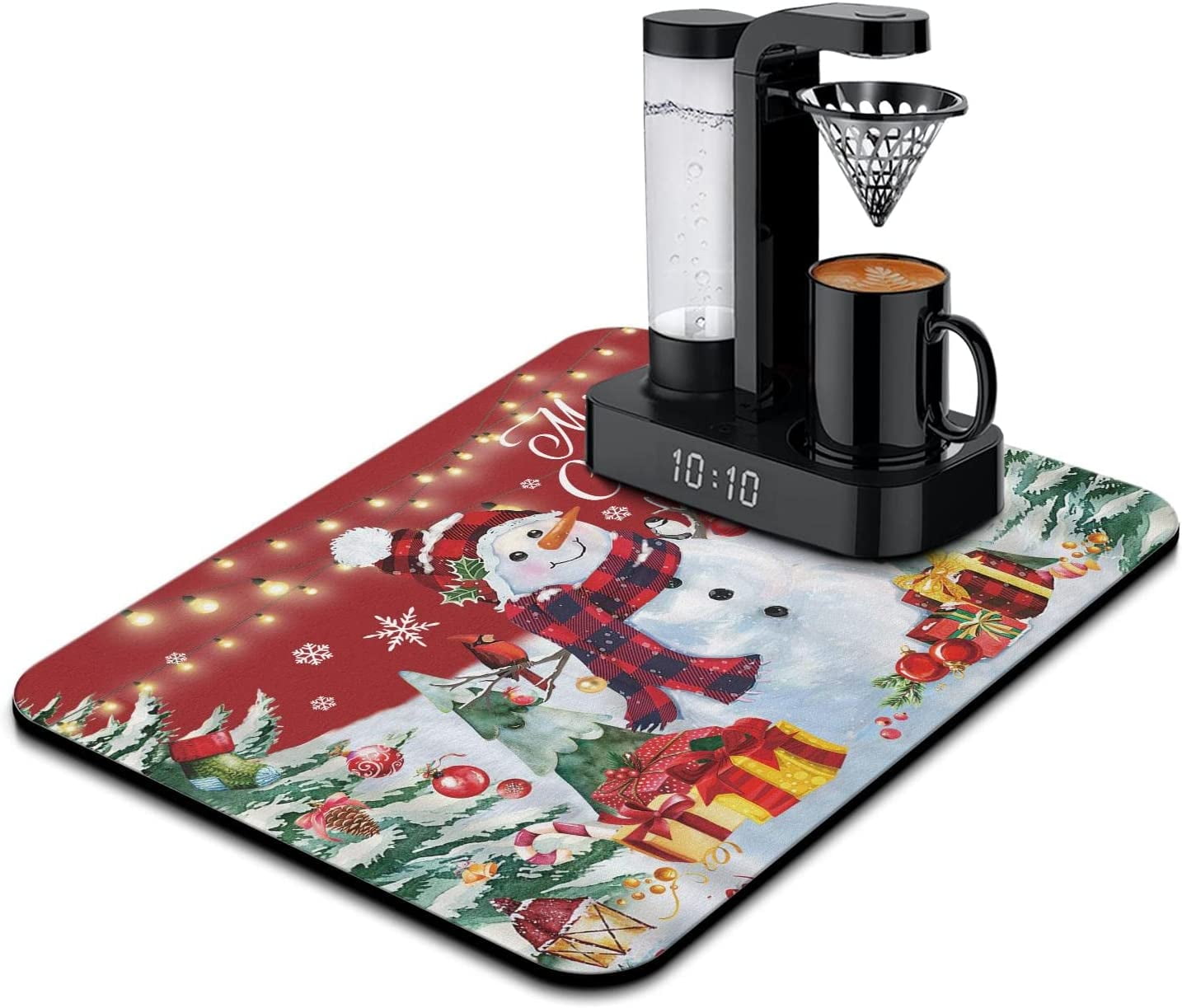Christmas Dish Drying Mat,Coffee Bar Decor,Coffee Machine Pads