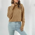 thumbnail image 4 of VSSSJ Cropped Sweaters for Women Long Sleeve Casual Turtleneck Cable Knit Solid Color Loose Fall Winter Crop Pullover Sweater Tops Brown S, 4 of 6