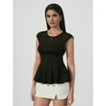 thumbnail image 2 of OYOANGLE Women's Contrast Sheer Mesh Cap Sleeve Blouse Flared Ruffle Hem Tops Black S, 2 of 6