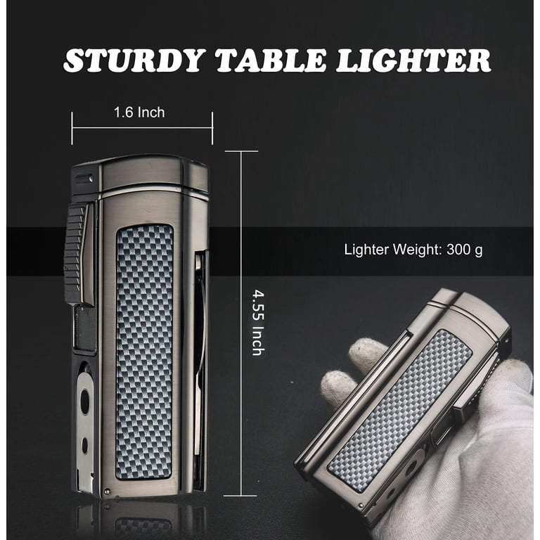table cigarette lighters Promise Torch Table Lighter Large Size Quad Flame Jet Torch Cigar Lighter Cigar Scissor Cigar Cutter Punch (Black Nickel)