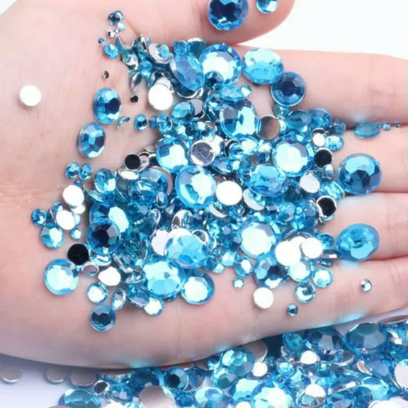 EOEMY 1300Pcs Mixed Size 3mm-10mm Acrylic Round Diamond Flatback Rhinestone Gems-Blue