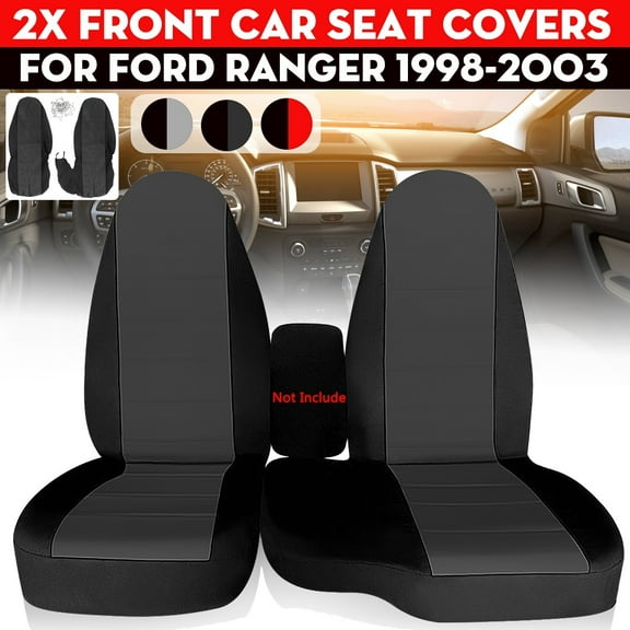 2pcs Front Car Seat Covers Center Fit for Ford Ranger 60/40 Highback 1998-2003, Interior Automotive Car Front Seats Only (Console armrest Cover Not Included), Black Dark Gray