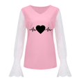 thumbnail image 4 of Women Spring Summer Soft Retro V-neck Lace Edge Printing Long Sleeve 95%Polyester,5%Spandex Splice Top(Pink,M), 4 of 5