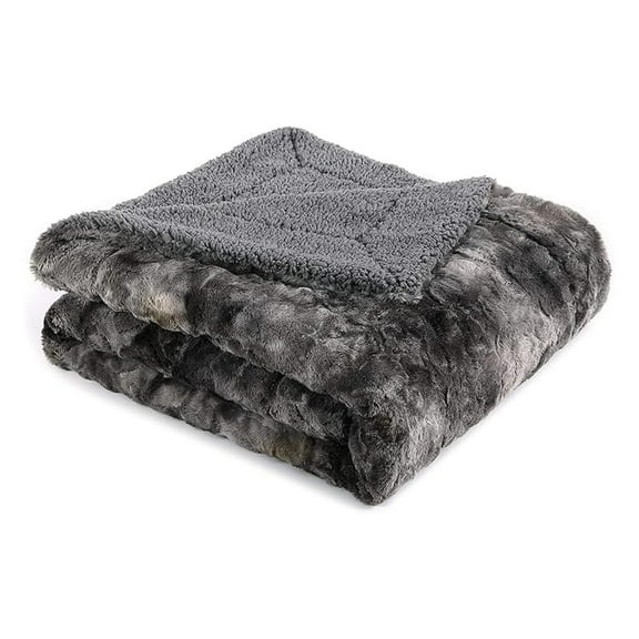 Faux Fur King Blanket - Gray 108x90 - Soft Fluffy Cozy Reversible Plush Bed Blanket