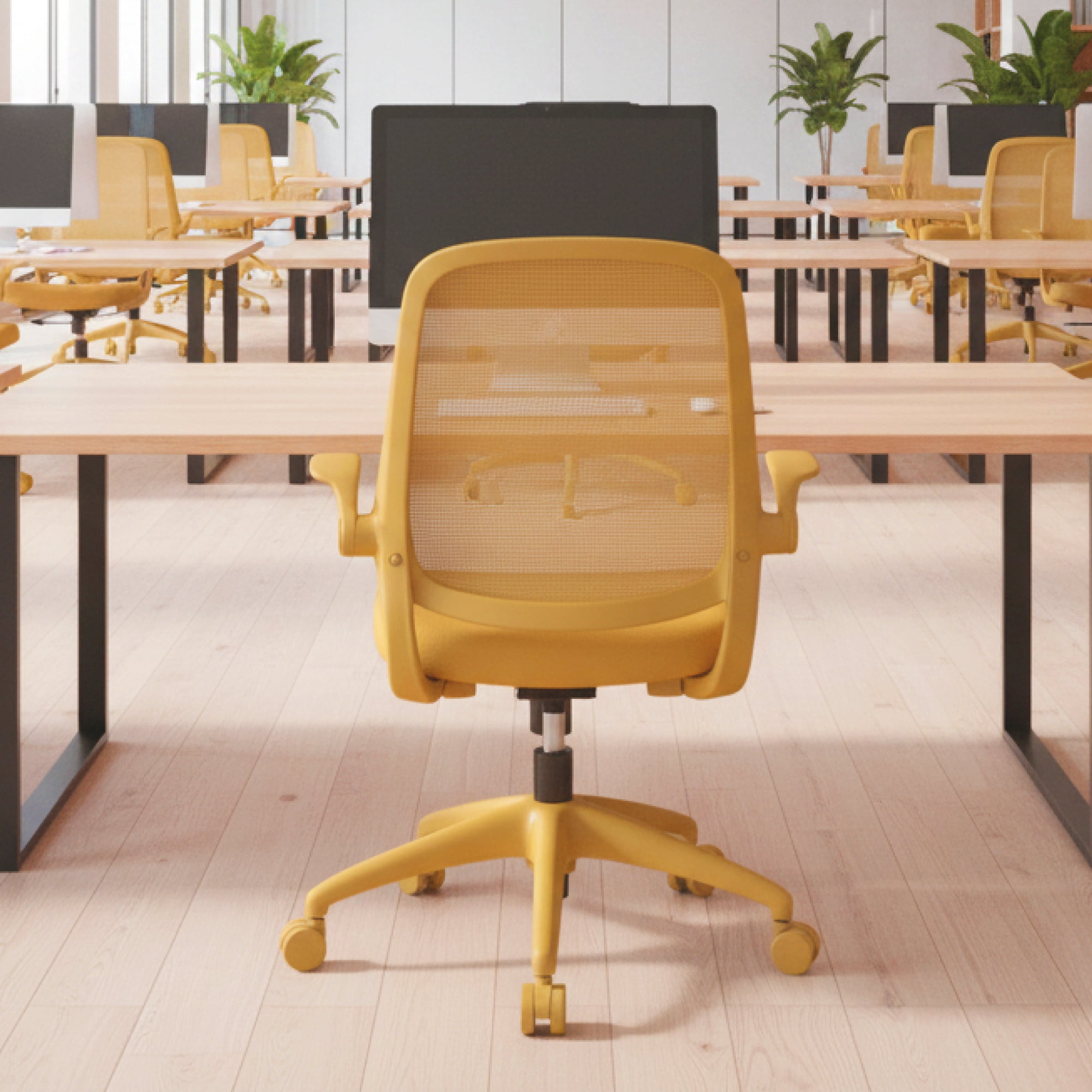 Modern Fabric Ergonomic Office Chair with 3D Flip-Up Arms, Executive Task Chair for Meeting Room, Staff Office, Yellow