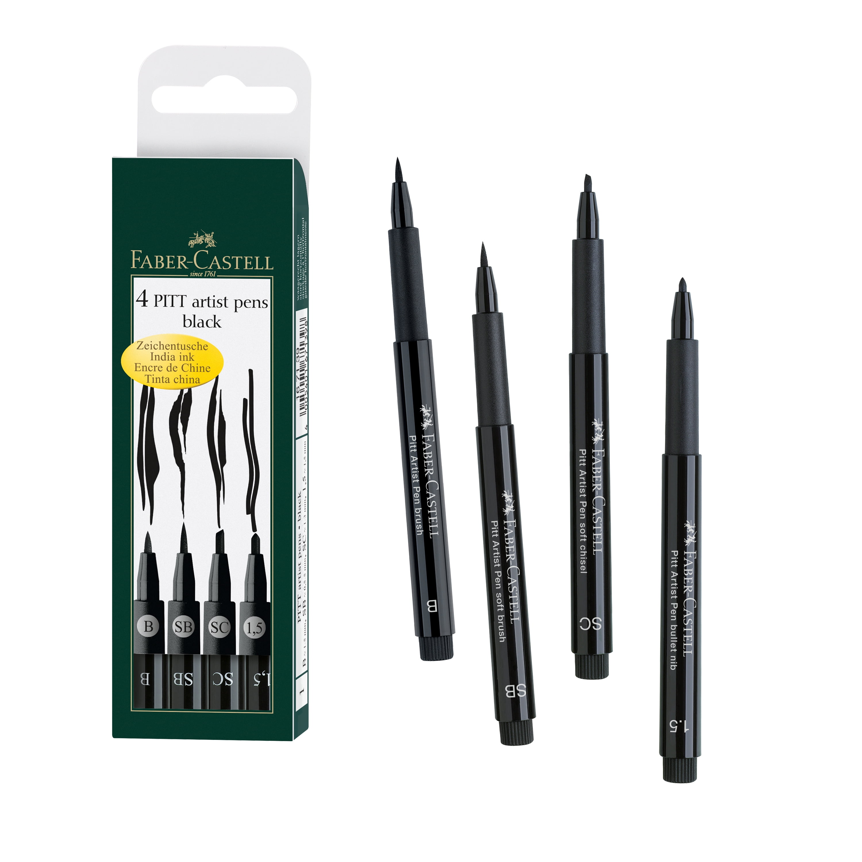 Faber-Castell PITT 4 Piece Black Artist Pen Set