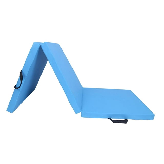 koolsoo Three Fold Folding Exercise Mat Carrying Handle Thick Men Women Cushion Yoga Pad Light Blue