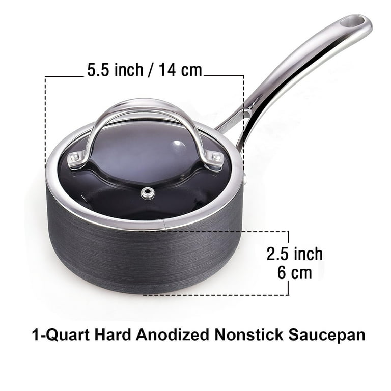 HLAFRG 1 Quart Saucepan with Lid, Ultra Nonstick Sauce Pan with Lid, Small Pot with Lid, Granite Nonstick Saucepan 1 Quart, Small Sauce Pot, Black