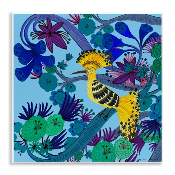 Stupell Industries Whimsical Yellow Bird & Flowers Animals Painting Unframed Art Print Wall Art, 12 x 12