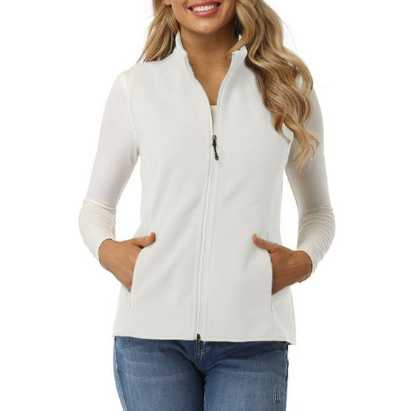 Women's Wool Soft Sleeveless Zipper Pocket Stand Collar Fleece Vest Jacket