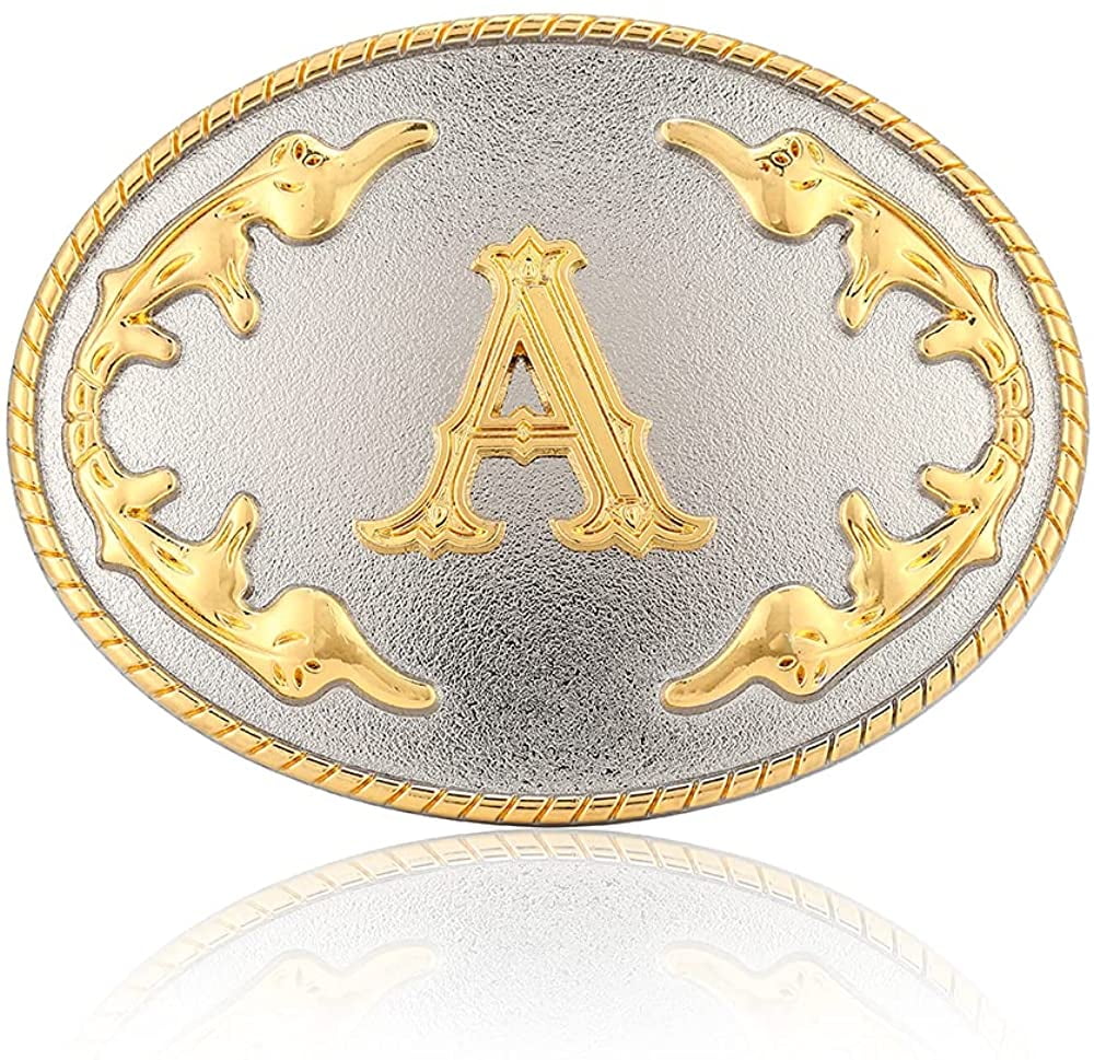 Western Cowboy Belt Buckle – Initial Letter A-Z, Gold Plated  display picture 3