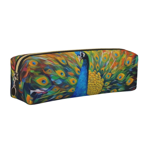 Balery Peacocks Estuche de Lápices de Cuero Impreso, Estuche para Suministros de Arte, Estuche de Lápices con Cremallera, Estuche de Almacenamiento de Papelería