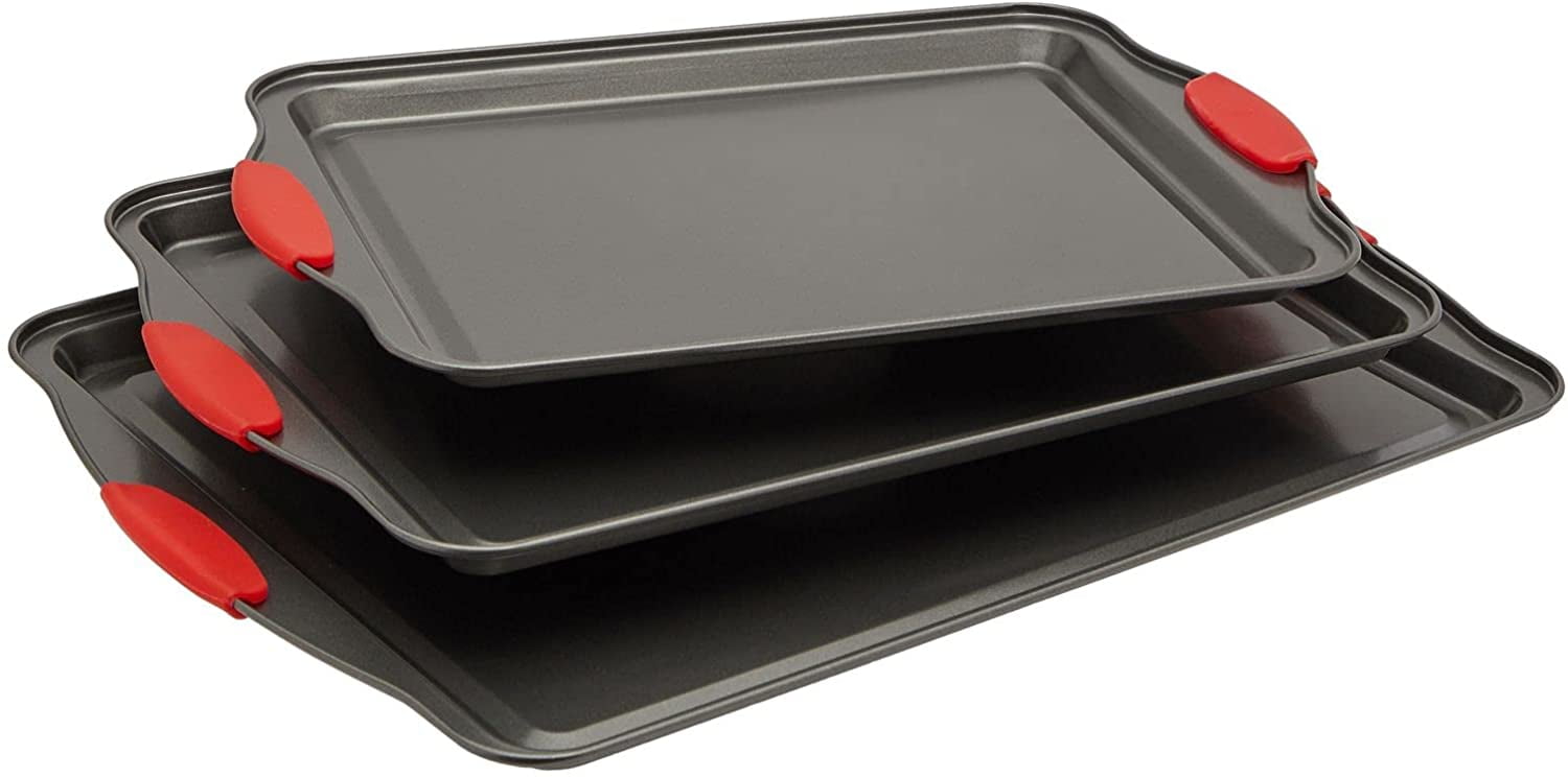 Nonstick Baking Pan, 3 Piece Set with Silicone Handles (3 Sizes
