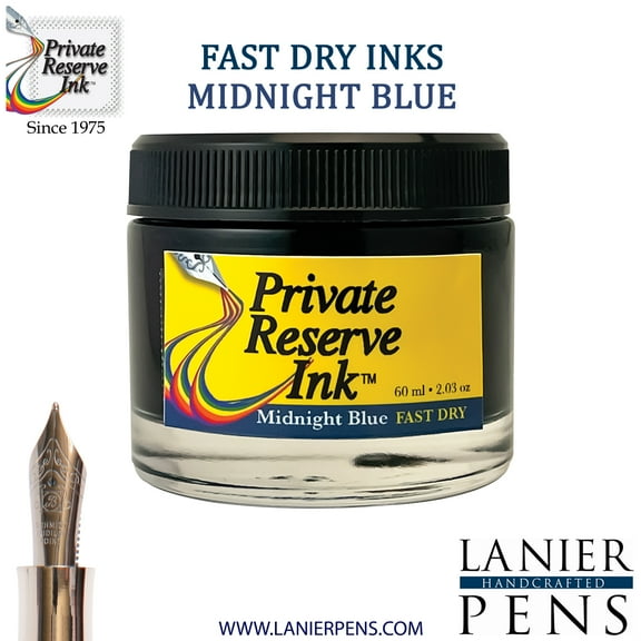 Private Reserve Ink, 60ML Fountain Pen Ink Bottle – Midnight Blue Fast Dry (PR17041)
