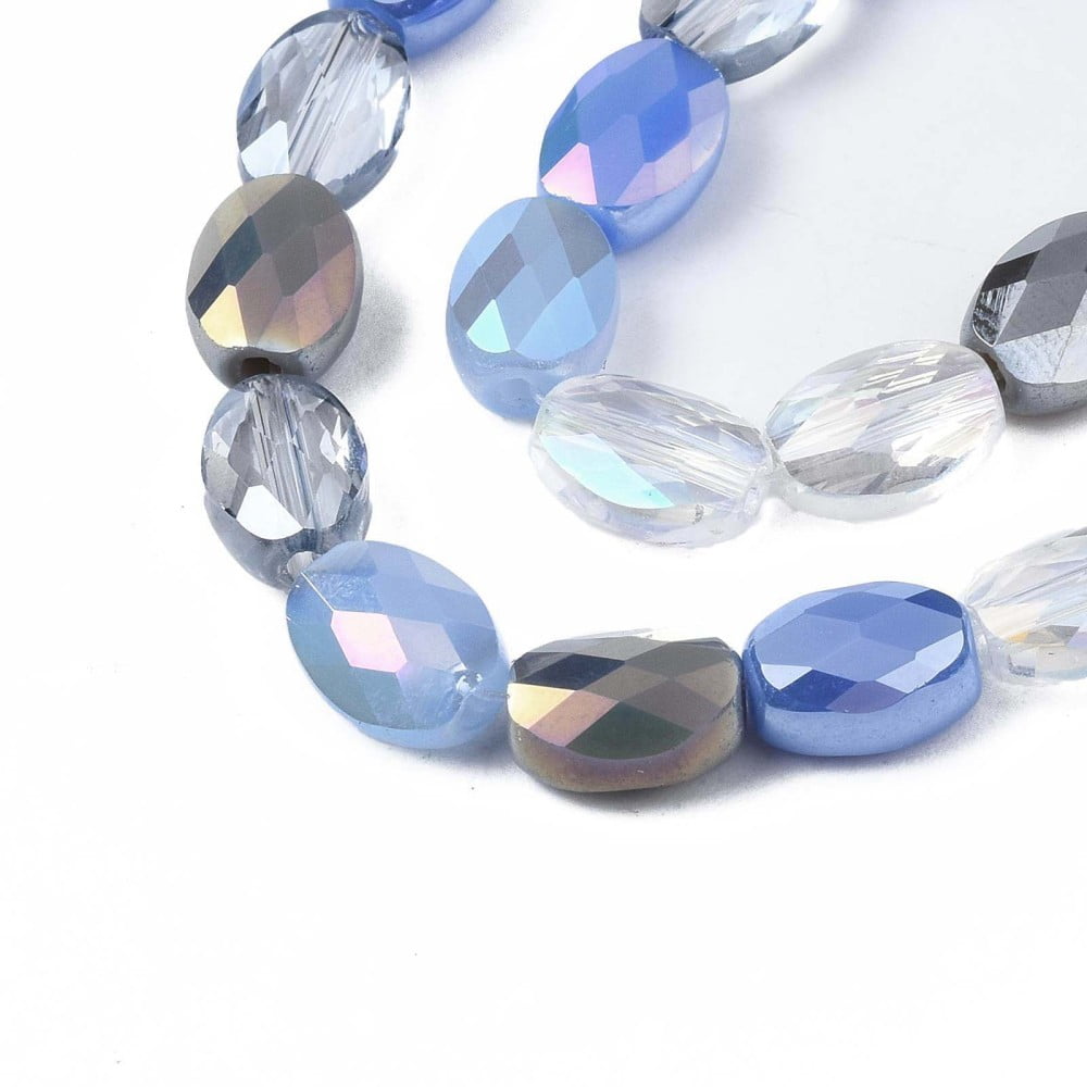 Electroplate Glass Beads Strands AB color Plated Faceted Oval Cornflower Blue 8x6x4mm Hole: 1.2mm 69~70pcs/strand 22.83~23.03inch(58~58.5cm)