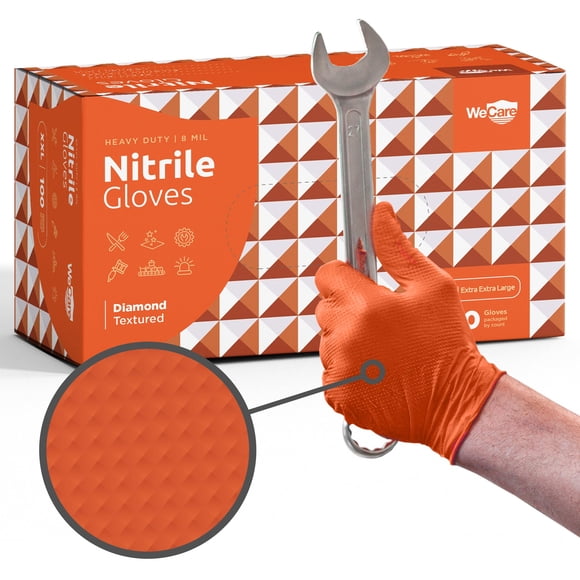 Guantes de Nitrilo WECARE Talla Pequeña 100 unidades 8 mil Naranja