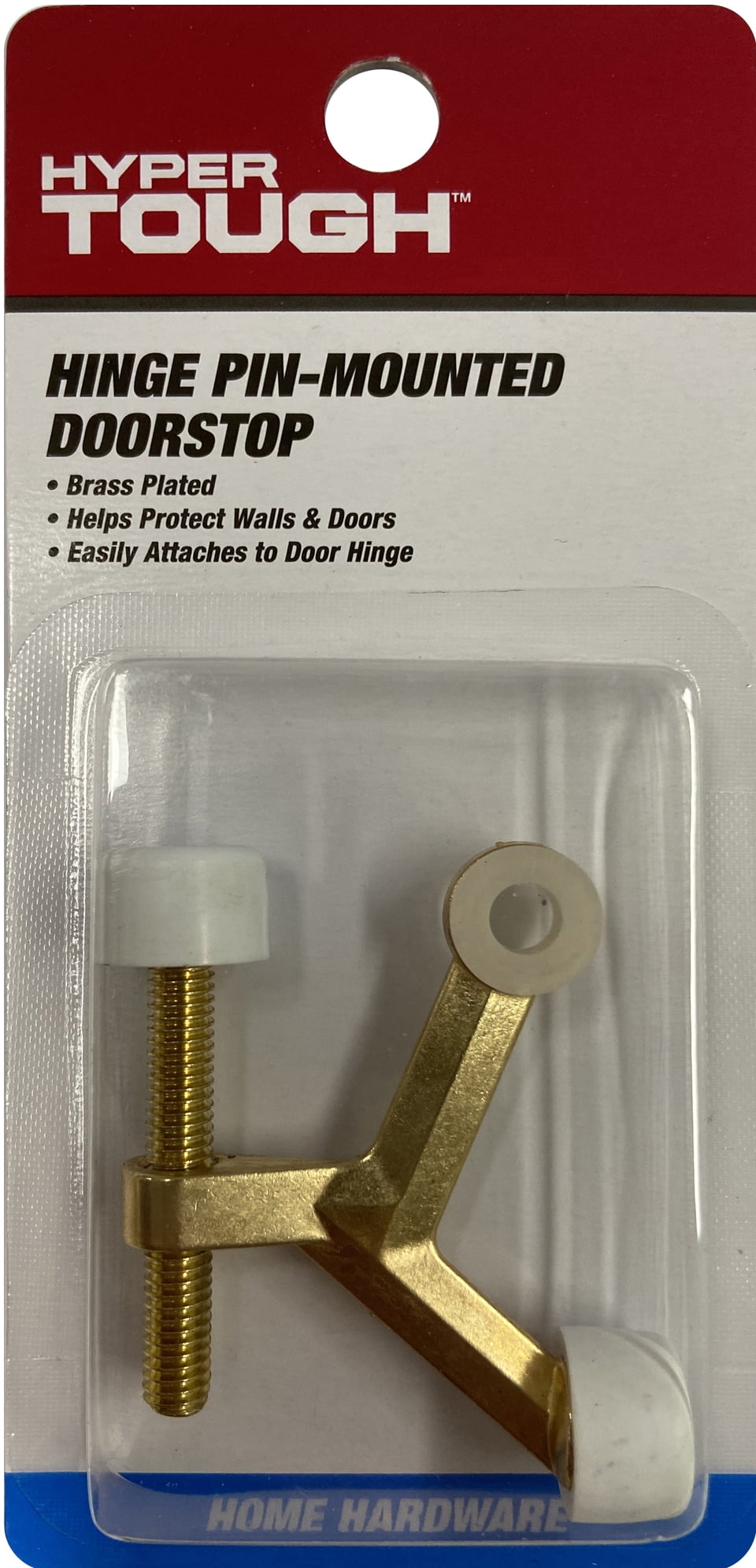 (4 pack) Hyper Tough New Hardware Hinge Pin Mounted Doorstop, Brass Plated,Assembled Product Depth 5.65,Height 0.7,Width 2.7 inch.