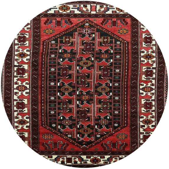 Ahgly Company Indoor Round Mid-Century Modern Puce Purple Oriental Area Rugs, 7' Round