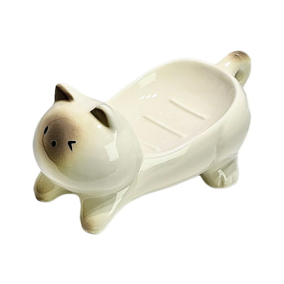 PEIBang Ceramic Cute Cat Soap Dish,Bar Soap Holder for Shower,Decorative Soap Tray for Bathroom Sink Kitchen Counter