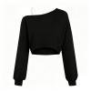 Hienoo Girls Off The Shoulder Sweatshirt Asymmetrical Long Sleeve Crop Pullover Casual Fall Tops