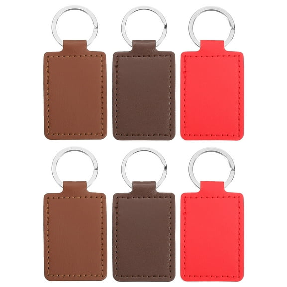 Uxcell Leather Blank Keychains, 6Pcs Rectangle Leather Keychain Blanks Double Side Laser Engraving Key Chains for Embossing, UV-Printing, DIY Craft, 3 Color (Brown, Red, Coffee)