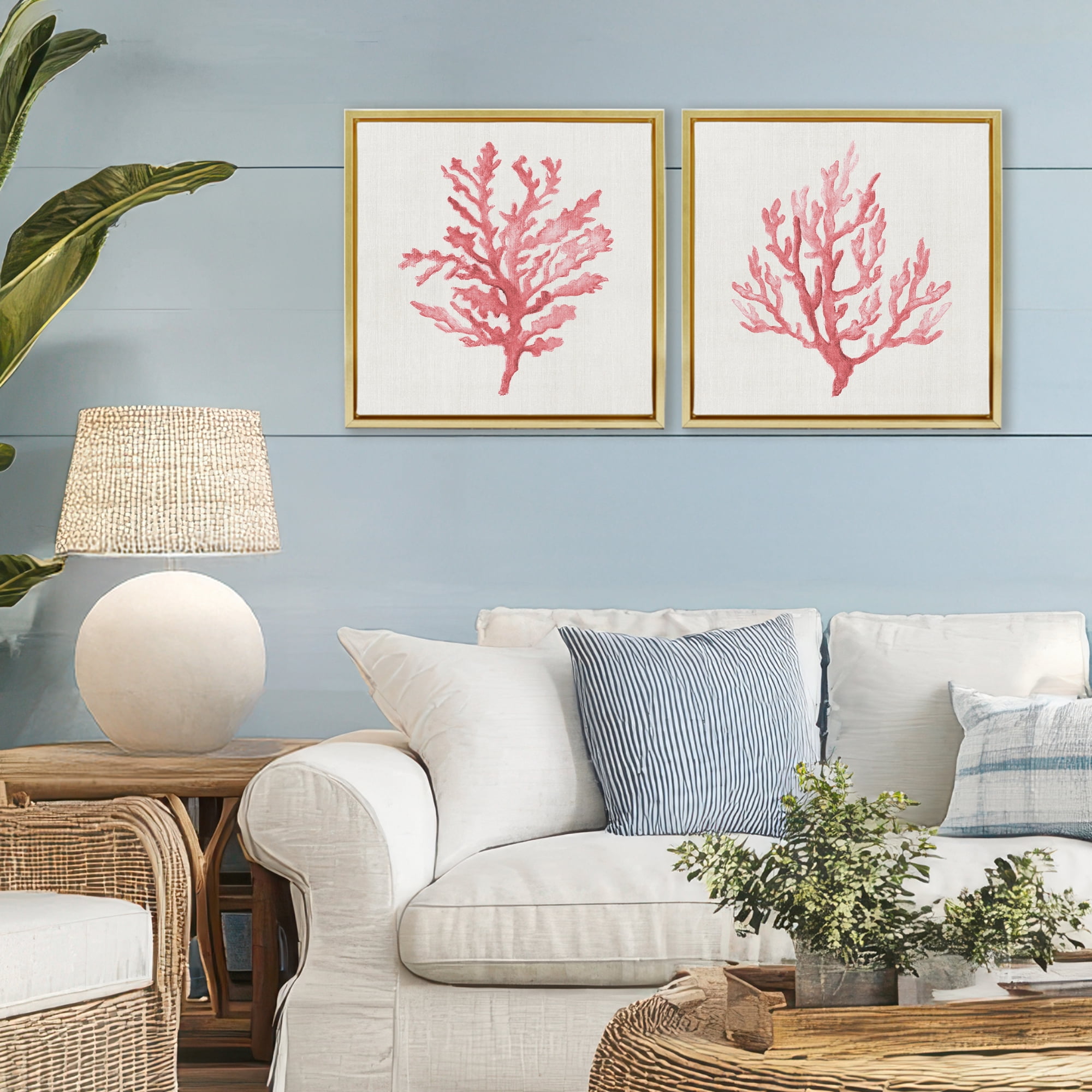 Stupell Industries Rosy Pink Coral Branches 2 Piece Gold Framed Floater Canvas Set, design by Janet Tava