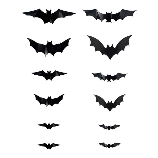 Adhesivos decorativos de pared con murciélagos para habitaciones, decoración de Halloween, artículos de fiesta negros. 12 piezas