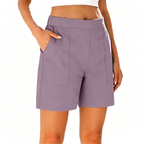 GigrtiJin Womens Tailored Shorts Knee Length Straight Leg Shorts Elastic High Waisted Solid Color Workwear Shorts with Pockets
