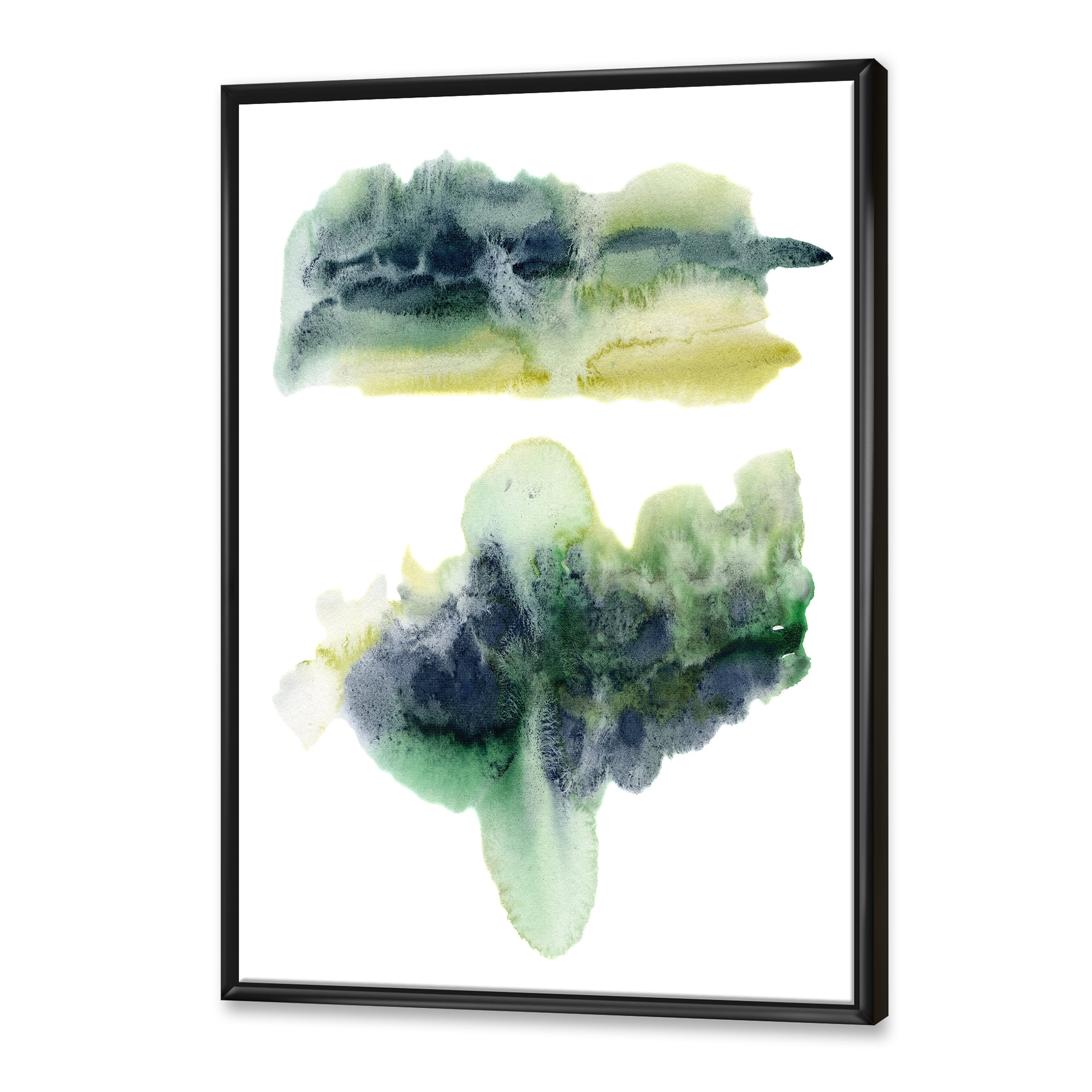 Golden Green Abstract Clouds IV 12 in x 20 in Framed Painting Canvas Art Print, by Designart