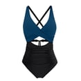 thumbnail image 4 of Baqcunre Women's One Piece Swimsuits Tummy Control Cutout High Waisted Bathing Suit Wrap Tie Back One Piece Swimsuit, 1Pc Swimwear Dark Blue M, 4 of 4