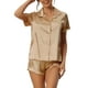 thumbnail image 1 of Conjunto de pijama de satén para mujer INSPIRE CHIC, camisa de botón de manga corta con pantalones cortos, 2 piezas, ropa de descanso, pijama M Champagne, 1 of 6