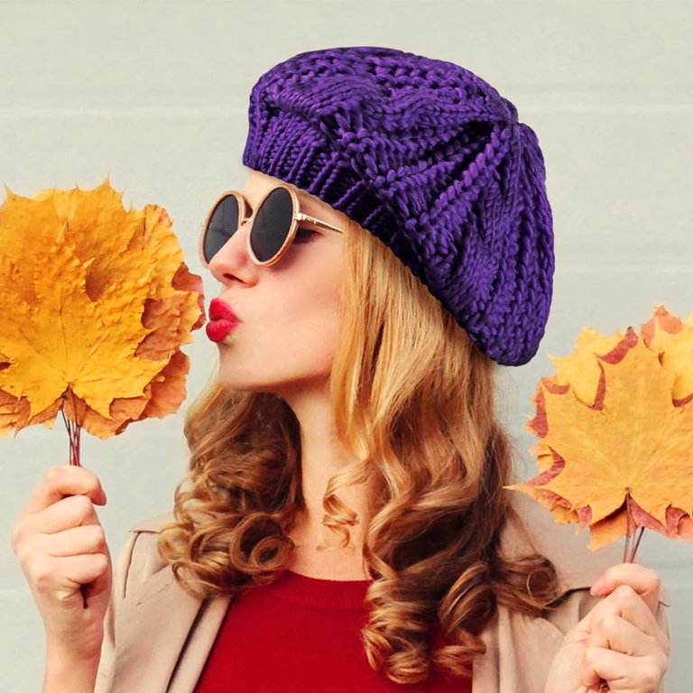 Soft Knit Lightweight Crochet Beret 4 Pieces Beret Hats for  display picture 1
