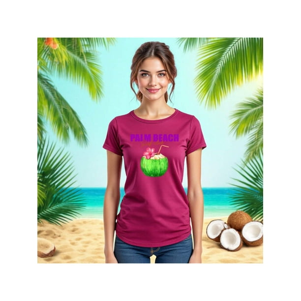Playera Blusa De Palm Beach Surf Club – Vibra Tropical con Sabor a Coco Color Rosa Dorado Talla Extra Grande Marca Emil SaEs