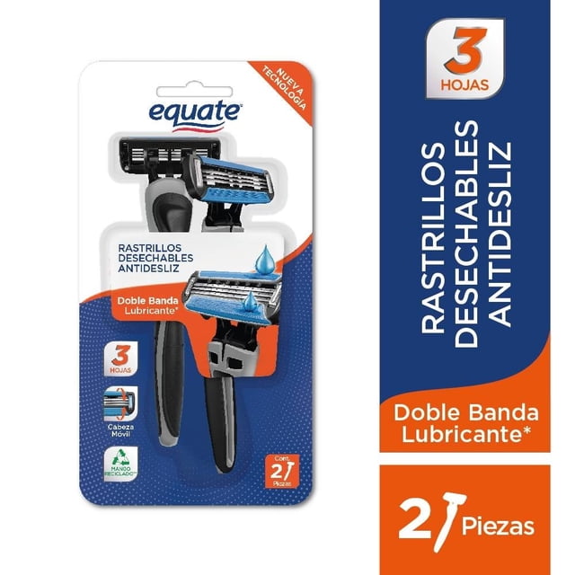 Rastrillos desechables Equate antidesliz con 3 hojas 2 piezas
