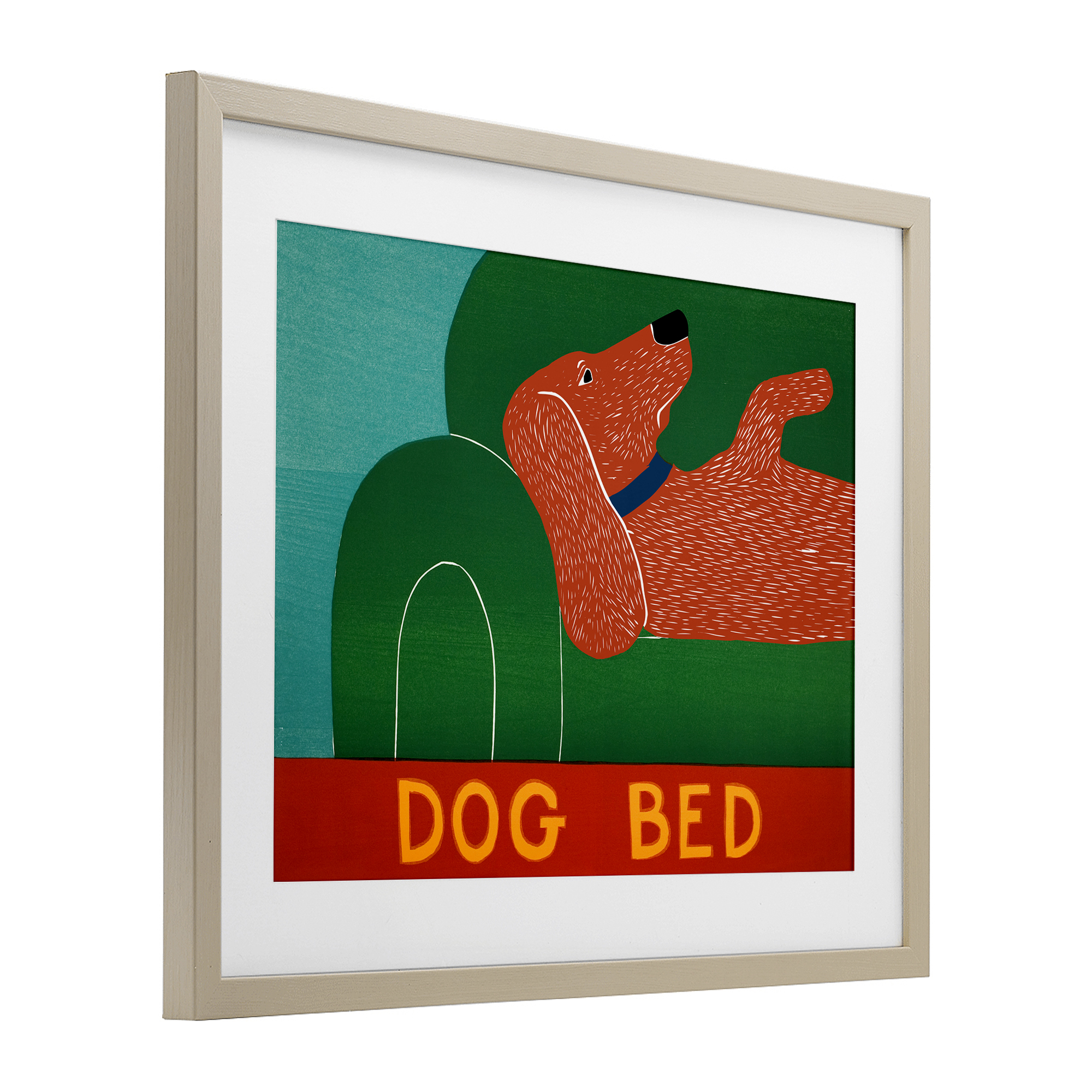 Dog Bed Couch Birch Framed Print Under Glass, design by Stephen Huneck