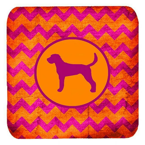 American Foxhound Chevron Pink And Orange Foam Coasters - Set 4, 3.5 x 3.5 In.