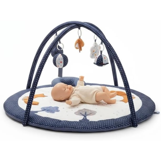 LULLABY - Tapete de gimnasio de algodón para bebé, tapete para el tiempo de barriga, 100% algodón suave con 6 juguetes desmontables para el tiempo de barriga, lavable a máquina, de desarrollo