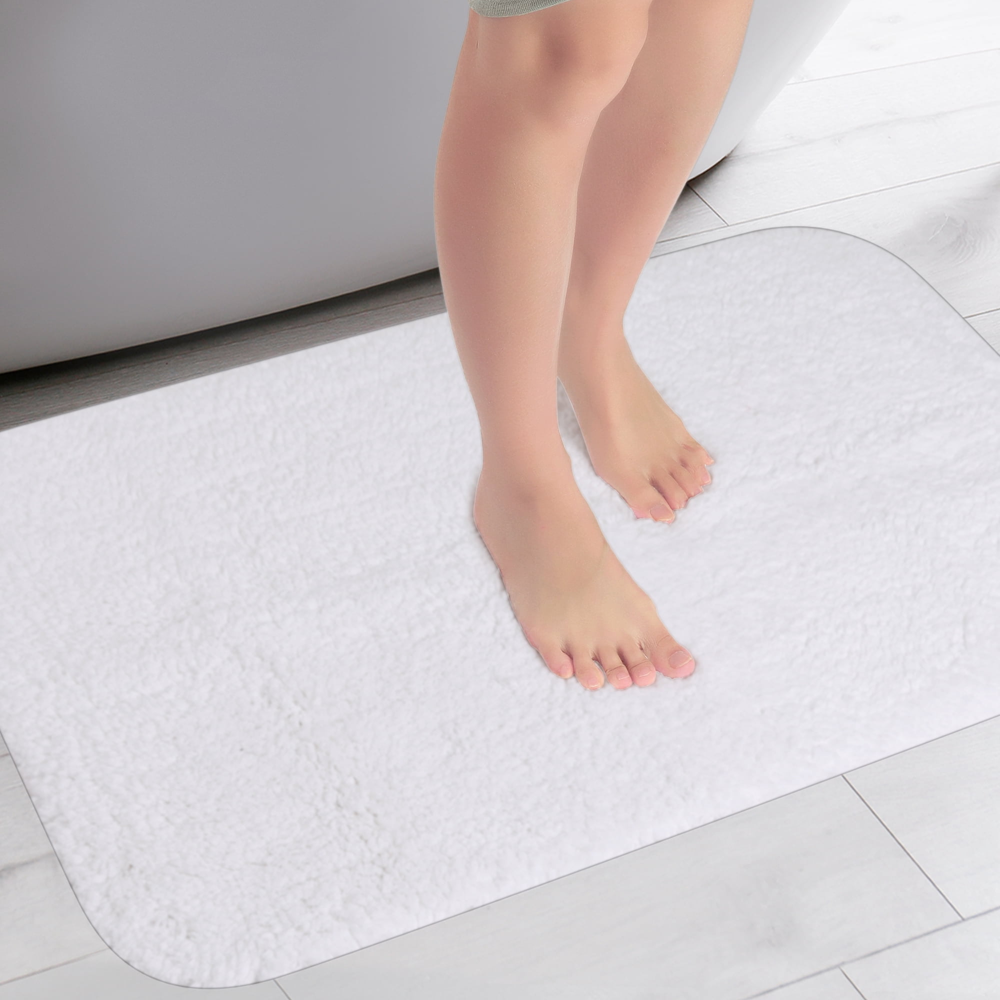Unique Bargains Cotton Mat Rug Plush Water Absorbent Luxury Rectangular Machine Washable White 20" x 32"