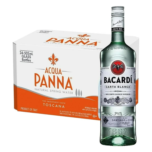 Pack 24 Agua Panna 250 ml y Ron Bacardi Carta Blanca Superior 980 ml