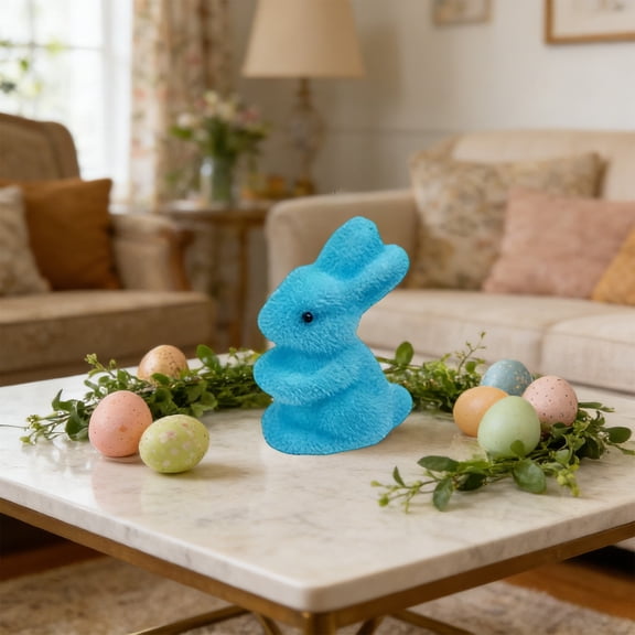 Easter Foam Flocked Colorful Rabbits, Vibrant Multi-Color Bunny Decor, Perfect Accessory for Wreath And Flower Branch Crafts, Versatile Decor for Home and Party Scene Layout, 2.09*1.3*3.03in, Blue