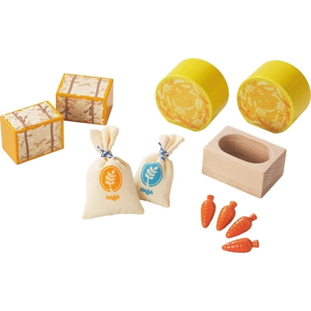 HABA Little Friends Horse Feed Play Set Accessories - Includes Hay Bales, Oats, Carrots & Feeding