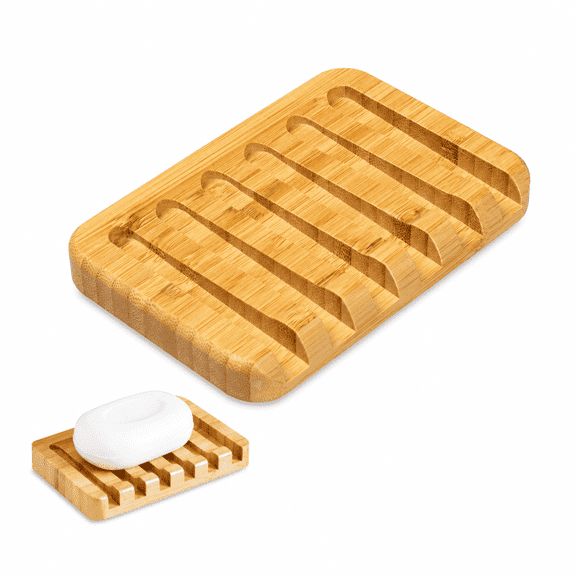 Bamboo Soap Dish with Slatted Drainage, Natural Wood Bar Soap Holder, Self-Draining Tray for Shower Sink Kitchen, Keeps Soap Dry, 5.2"x3.5".