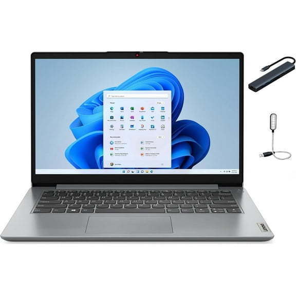 Lenovo IdeaPad 1 14 inch HD Display Laptop, Intel Celeron N4500, 1.1 GHz, 12GB RAM, 128GB eMMC, Intel UHD Graphics 600, One-year Office 365, Win11HS, Cloud Grey with Mazepoly Accessories