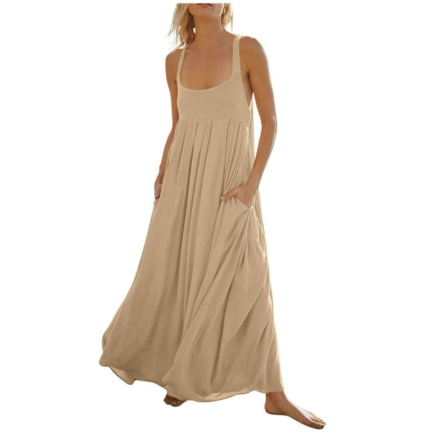 Birdeem Robes pour Femmes Robe d'Été Confortable Mode Couleur Unie Poche à Nouer Manches Longues